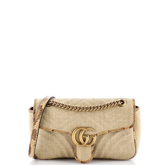 Gucci Small GG Marmont Flap Bag Matelasse Raffia with Snakeskin - Picture 1 of 5